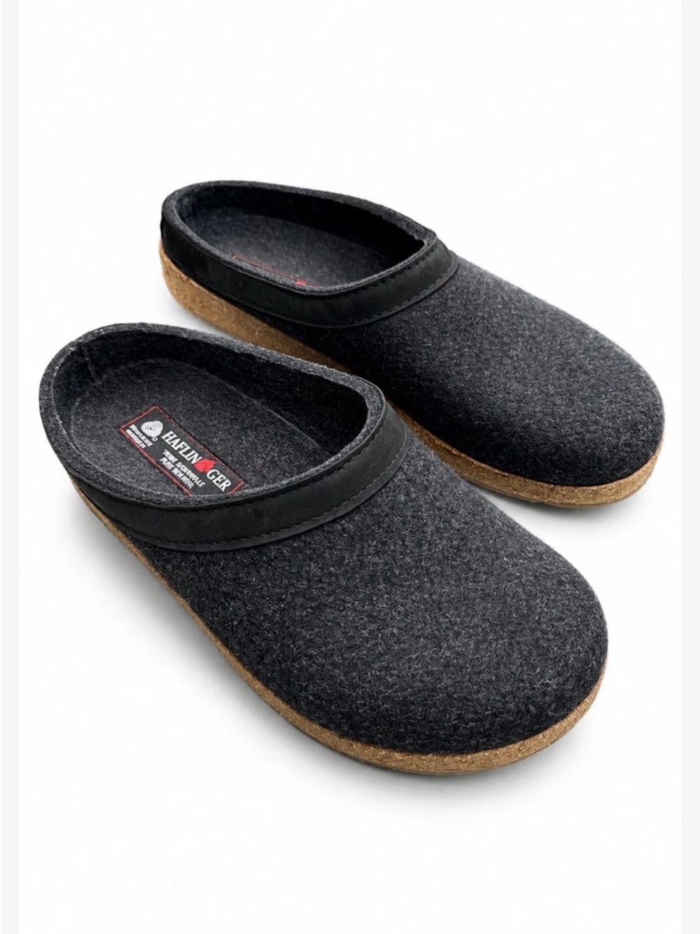 Haflinger Grizzly Classic Leather-Trim Clog (GZL) ) Black Felt Clog Slippers